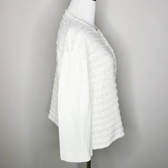 Amina Rubinacci White Button Down Knit Sequin Sweater With Crepe Sleeves… - Picture 4 of 7